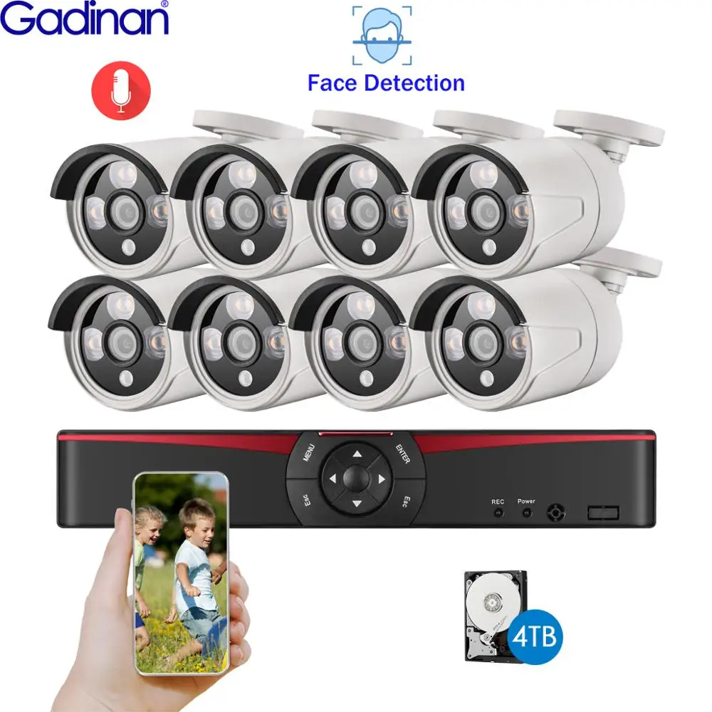 

Gadinan H.265+ 8CH 5MP POE Audio Record Face Detection RJ45 5MP IP Camera Outdoor CCTV Video Surveillance Camera Security System