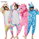 Детские пижамы-Кигуруми для мальчиков и девочек, пижамы с единорогом, фланелевые детские пижамные костюмы, одежда для сна с животными, зимние ползунки панда
