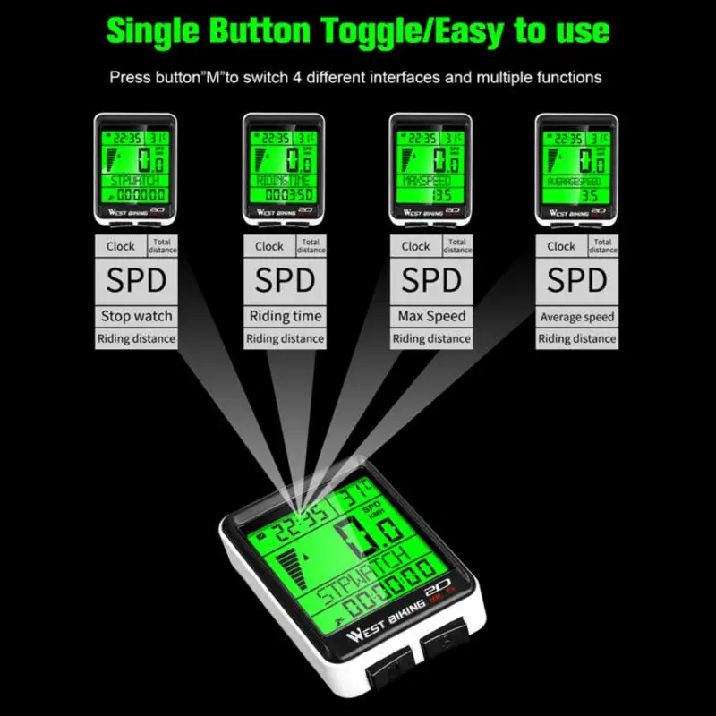 

Велосипедный Спидометр West Biking, 5 языков, большой экран, водонепроницаемый