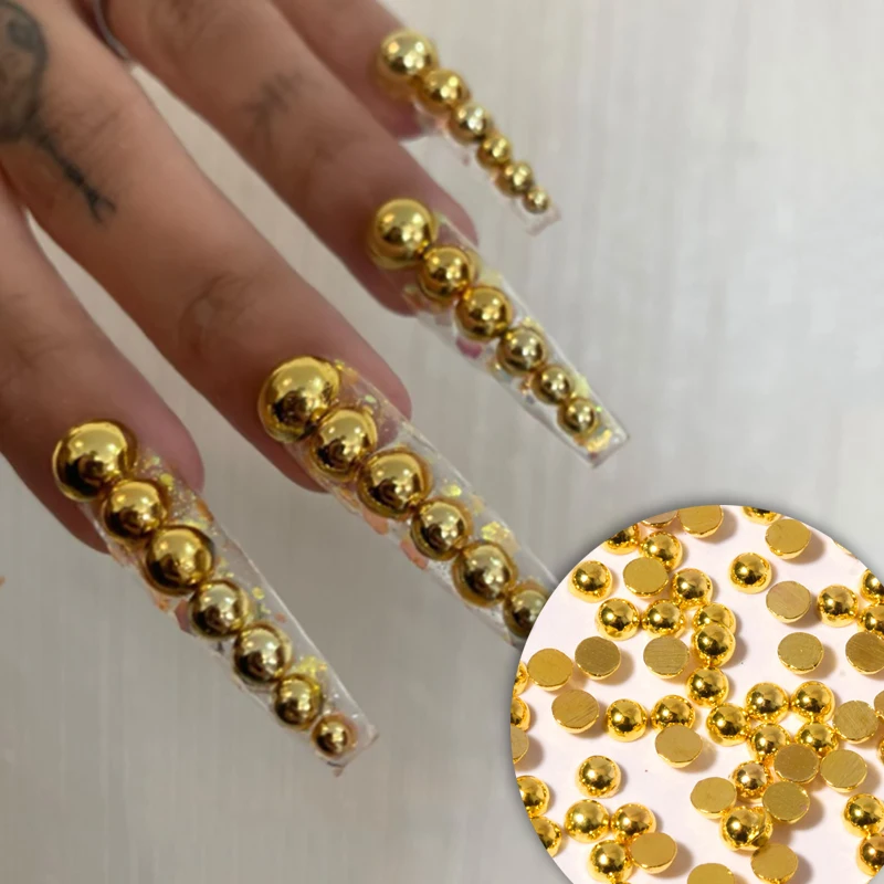 

100 шт. золотые и серебряные плоские однотонные полукруглые украшения для дизайна ногтей Модные металлические аксессуары для маникюра оптов...