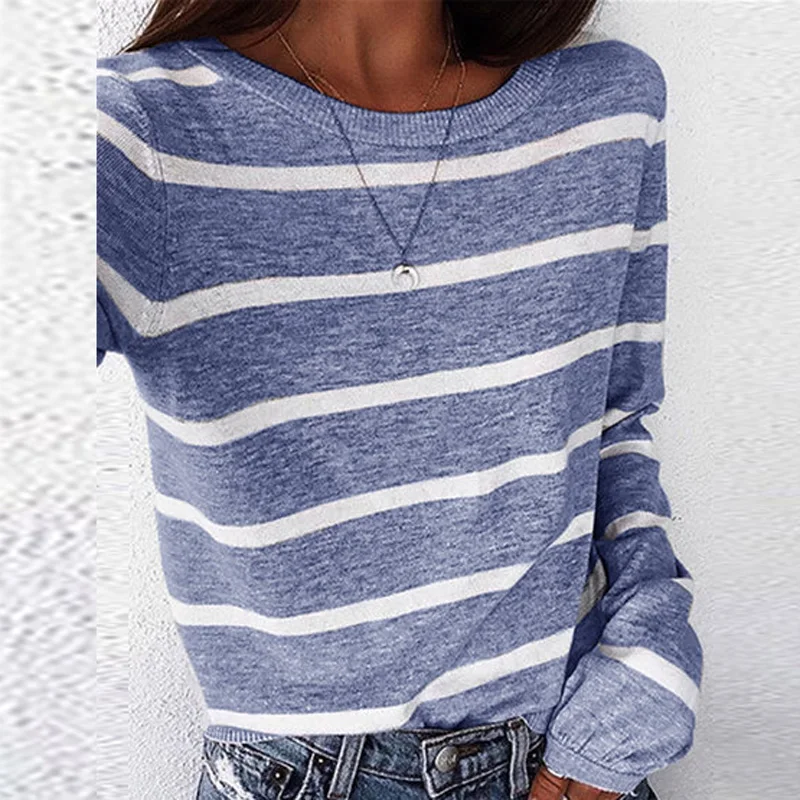 

Spring Autumn Casual Striped Printed Tee Shirts Elegant O Neck Long Sleeve Pullover Tops Fashion Loose Women T Shirts Streetwear