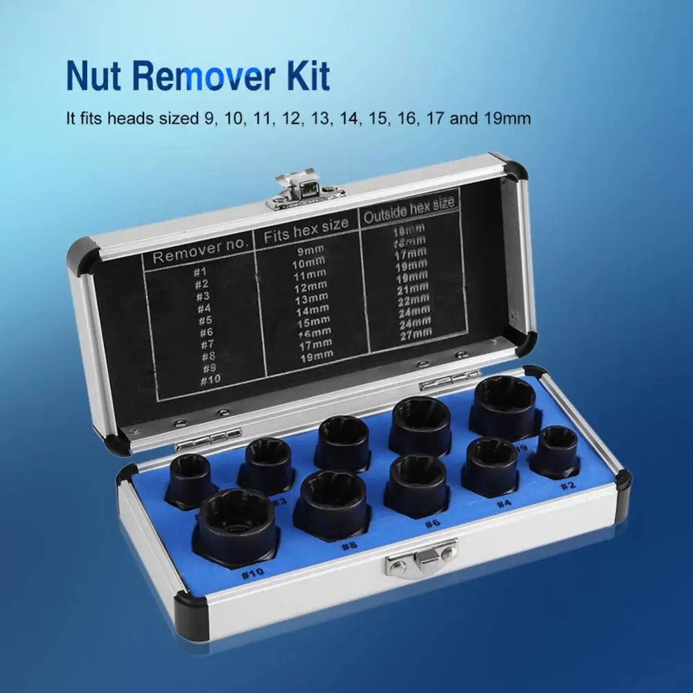

10pcs/set Damaged Nut Bolt Remover Kit Stud Extractor Set Threading Tools Kit Broken Head Taps Screw Removal Hand Tools