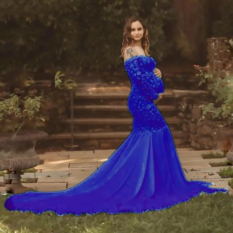 Шифоновое платье-макси для беременных с V-образным вырезом и длинными рукавами |