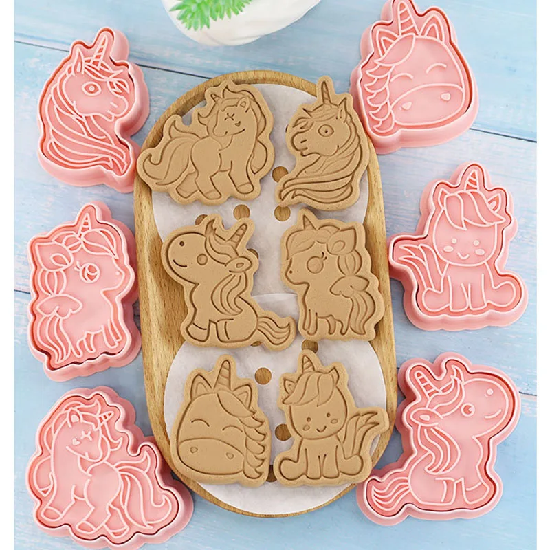 6Pcs/set Unicorn Shape Cookie Cutters Plastic 3D Cartoon Pressable Biscuit Mold Stamp Kitchen Baking Pastry Bakeware Tool | Дом и сад