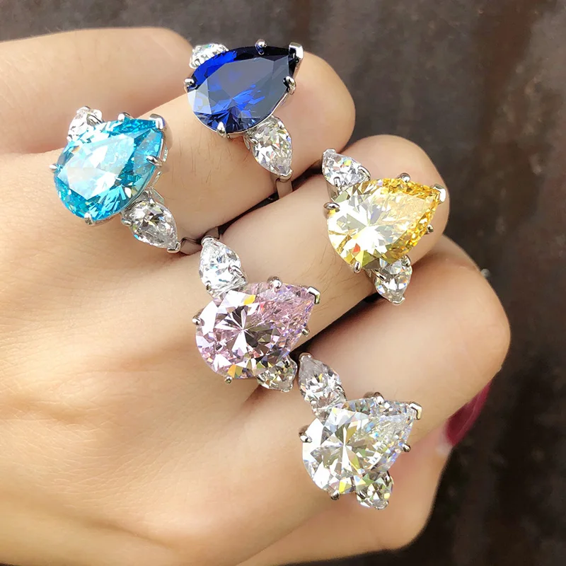 

COSYA Women 10*14mm Water Drop 10 Carats Engagement Rings Real 925 Sterling Silver Shinning High Carbon Diamond Fashion Jewelry