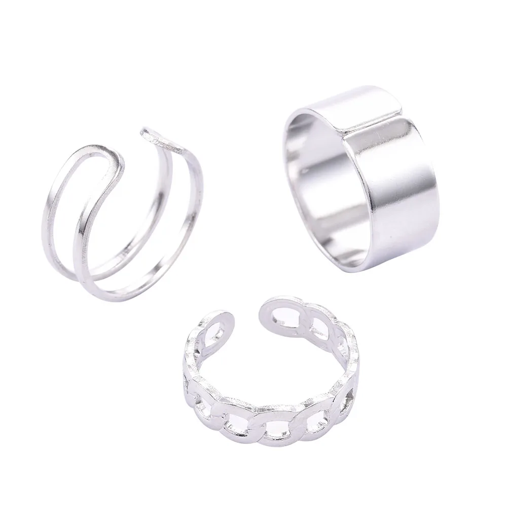

3pcs Hip Hop Punk Open Ring Men Women Jewelry Party Accessories Goth Ring Personality Three Finger Conjoined Chain New Trend