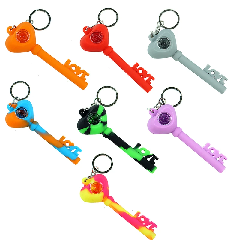 

Key shape design Smoking Pipe with Keychain Portable Tobacco Pipe Hand Pipe with glass bowl