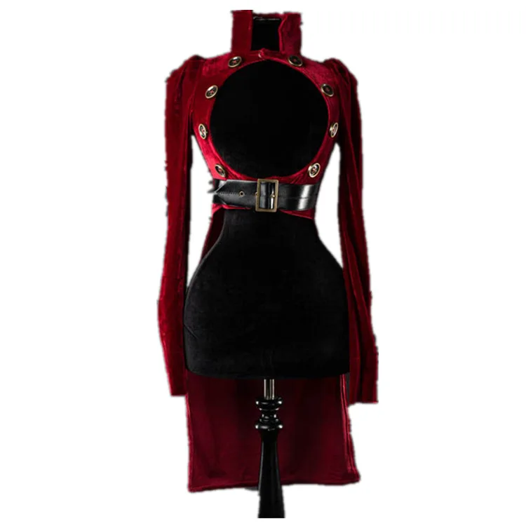 

New Women Medieval Vintage High Collar Long Sleeves Victorian Steampunk Rivet Sexy Tuxedo Dresses Female Gothic Cosplay Costume