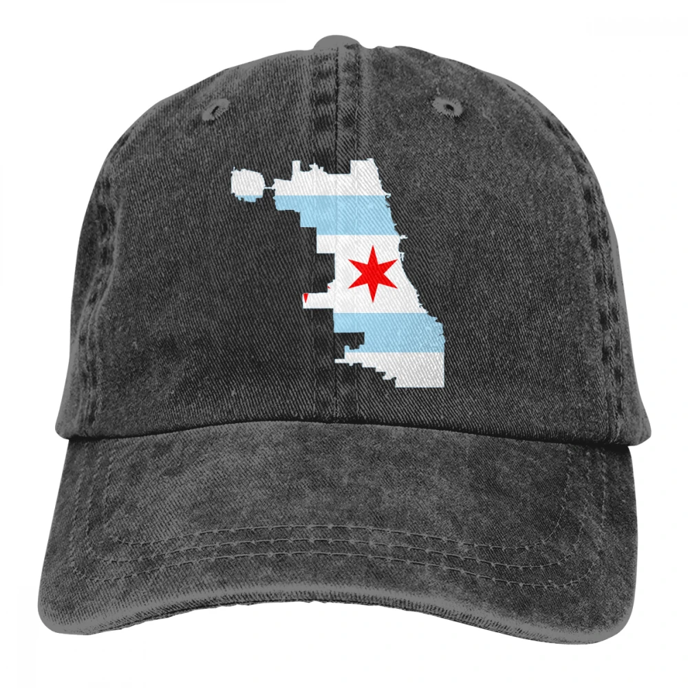 Chicago карта с флагами Casquette черные унисекс Мужские Женские джинсовые бейсболка