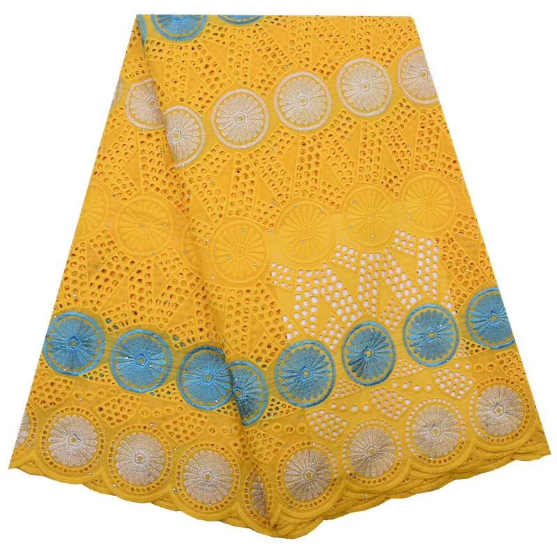 

Nigerian Embroidery Cotton Lace Fabrics High Quality yellow Lace Fabric With Stones Swiss Voile Lace In Switzerland For Man
