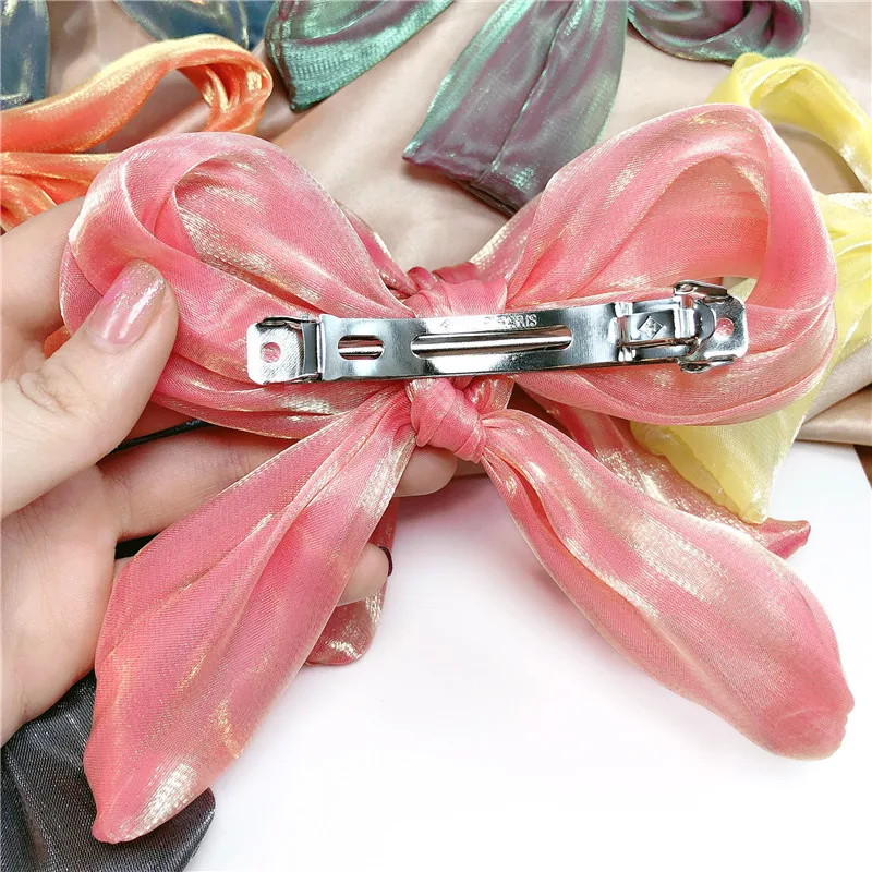 

High Quatity Solid Color Big Bow Hairpins For Girl Popular Hair Clips For Women Lustrous Ribbon Hairgrip Hair Accessories New