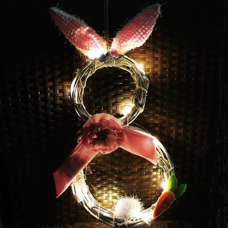 

2021 Easter Vines Circle Wreath Decoration With Lights For Home Window Pendant DTT88
