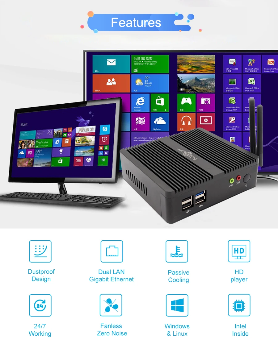 VESA MOUNT HTPC Самый дешевый четырехъядерный мини ПК без вентилятора Intel celeron J1900 windows