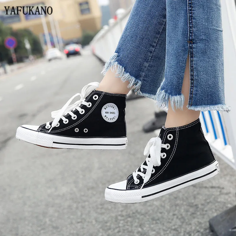 Women High-top Canvas Shoes Lovers Comfortable Sneakers Vulcanize Casual Chaussure Lace-up Ladies Trainers Footwear | Обувь