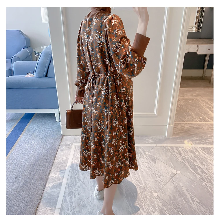 

XUXI Women, Fashion, Thin, Dress, Long Sleeve, Velvet, Broken Flowers, Temperament, Thin, Skirt, Spring Autumn 2021, E515