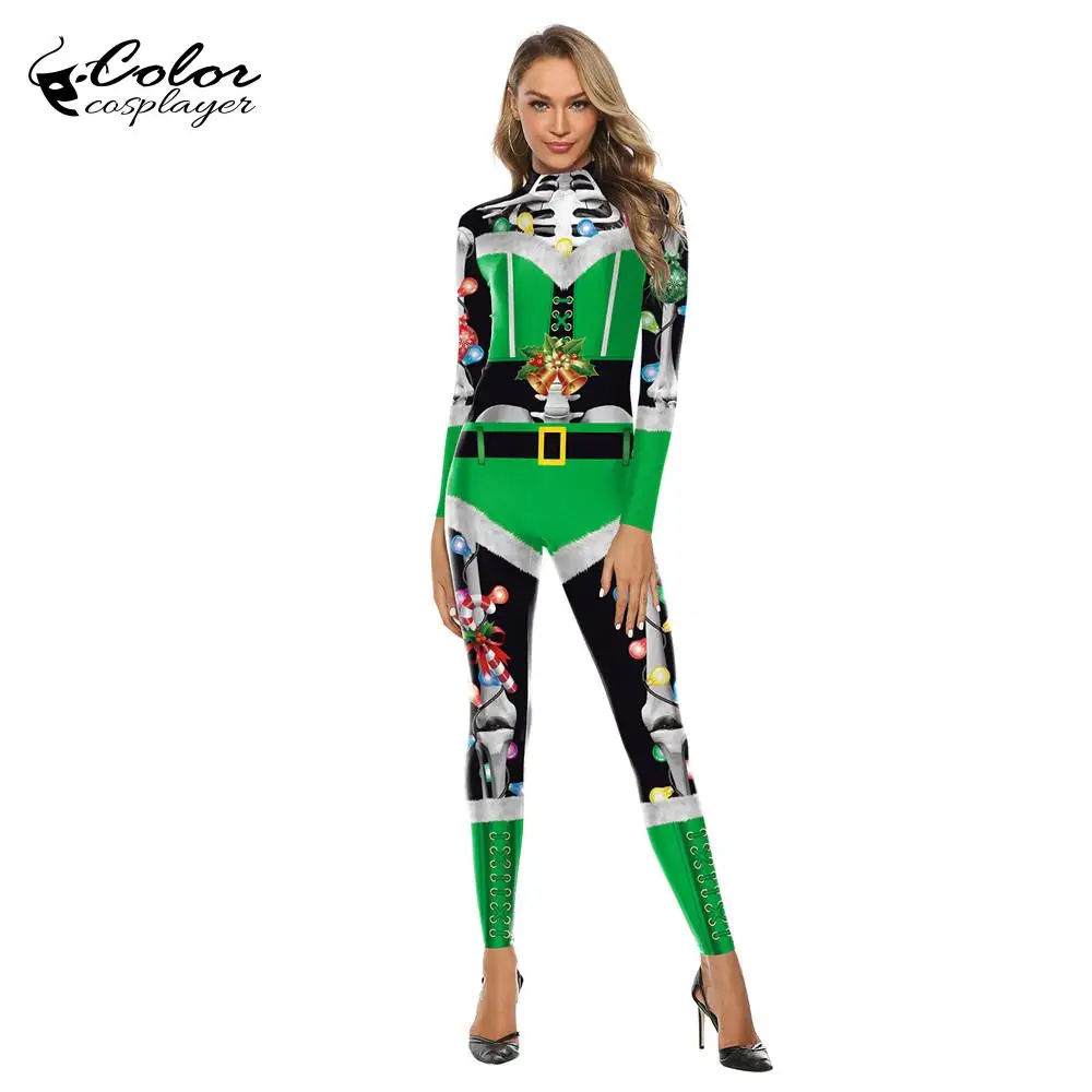 Color Cosplay Рождественские Комбинезоны для женщин праздничная одежда новогодний