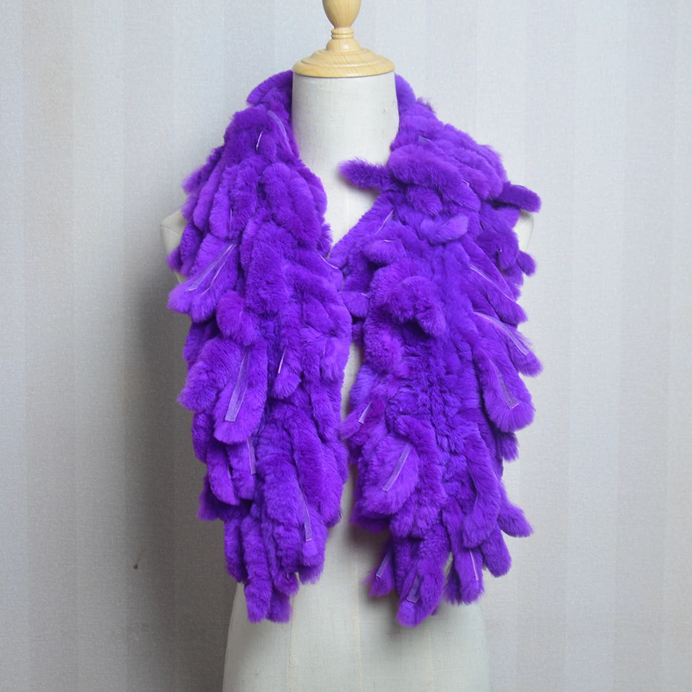 Женский вязаный шарф с кисточками зимний теплый из натурального меха кролика
