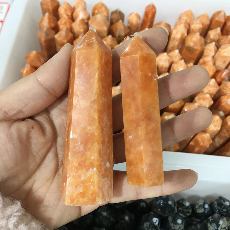 

Natural Crystal golden sunstone column hexagonal prisms crystal column tower healing stone Home Decor random delivery