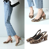 leopard print high heels slingback woman pumps 2020 sexy block heels ladies shoes buckle strap elegant dress office shoes woman