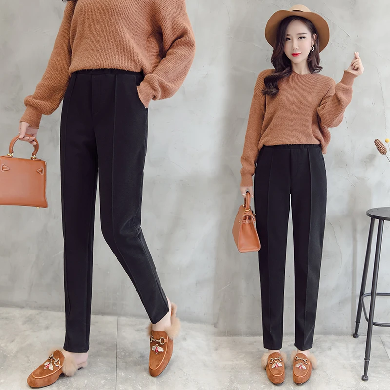 2018 осень зима новые женские толстые шерстяные шаровары длинные штаны