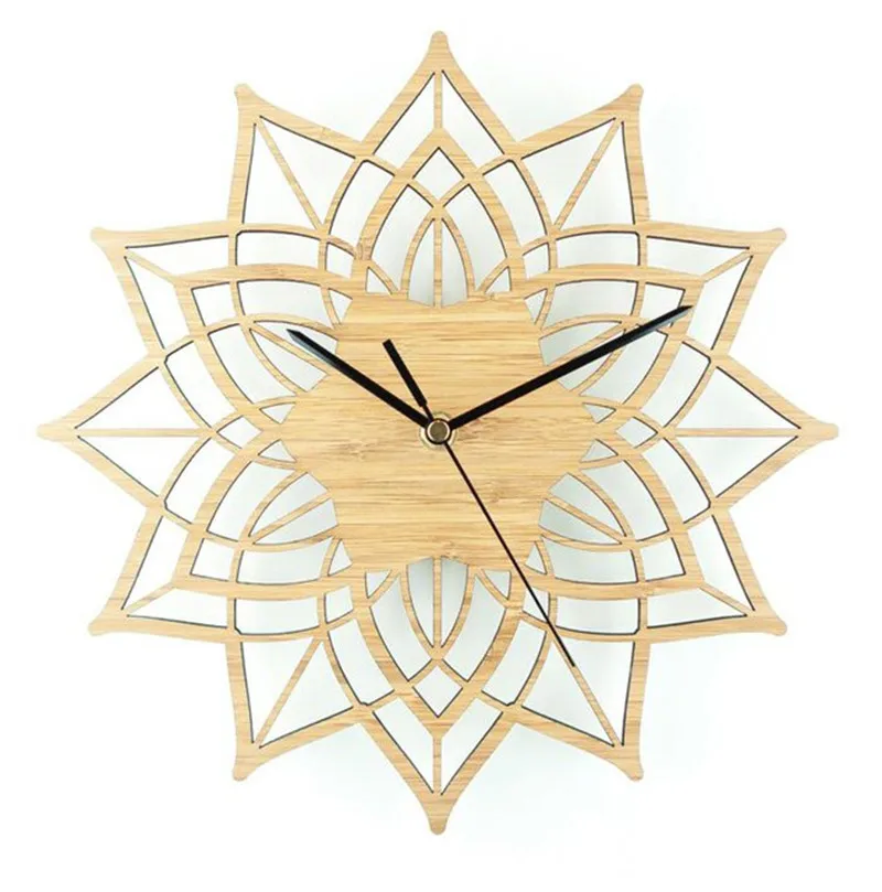 

Natural Wood Lotus Wooden Wall Clock Bamboo Wall Hanging Watch Quartz Mute Clocks Modern Design reloj de pared moderno reloj
