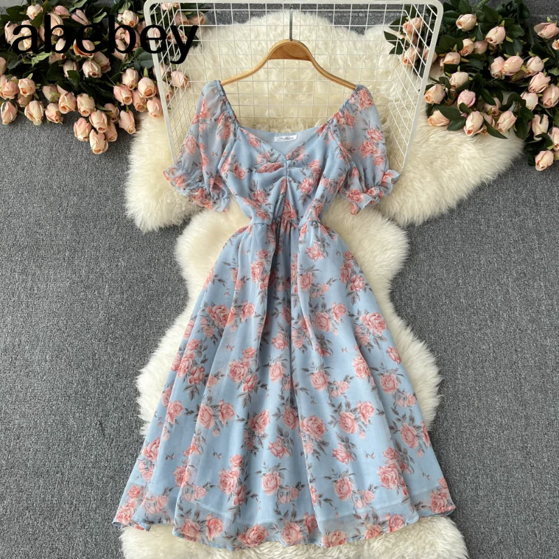 

Женское шифоновое платье-трапеция с цветочным принтом, V-образным вырезом и рукавами-фонариками