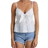 2021 sleeveless sexy v neck embroidered base top womens new summer white cotton slim back breathable halter top