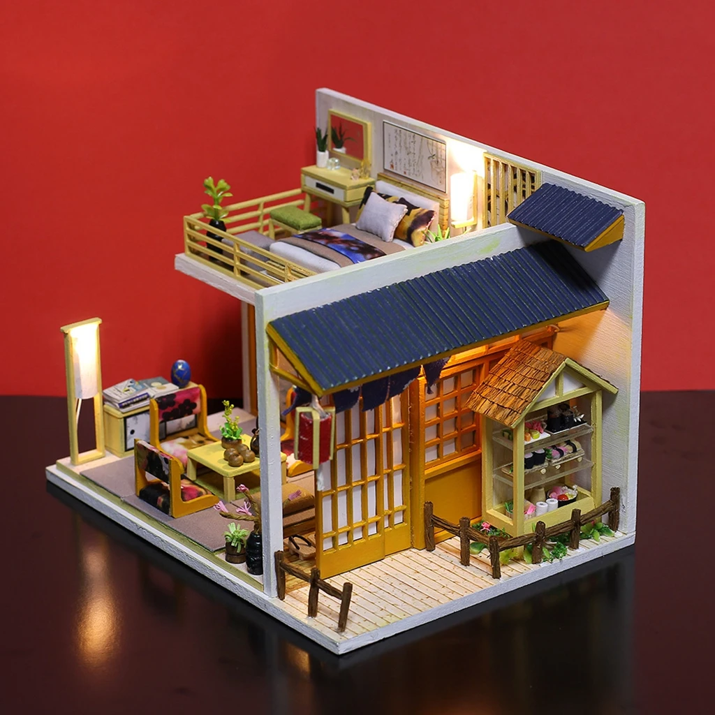 Деревянный 1/24 масштаб миниатюрный кукольный домик в японском стиле набор для