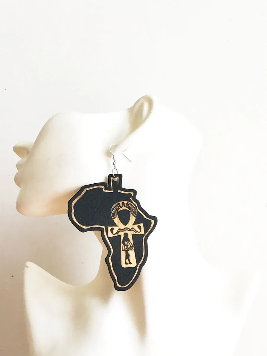 Серьги-капельки Анкх черного цвета с картой Африки | Украшения и аксессуары