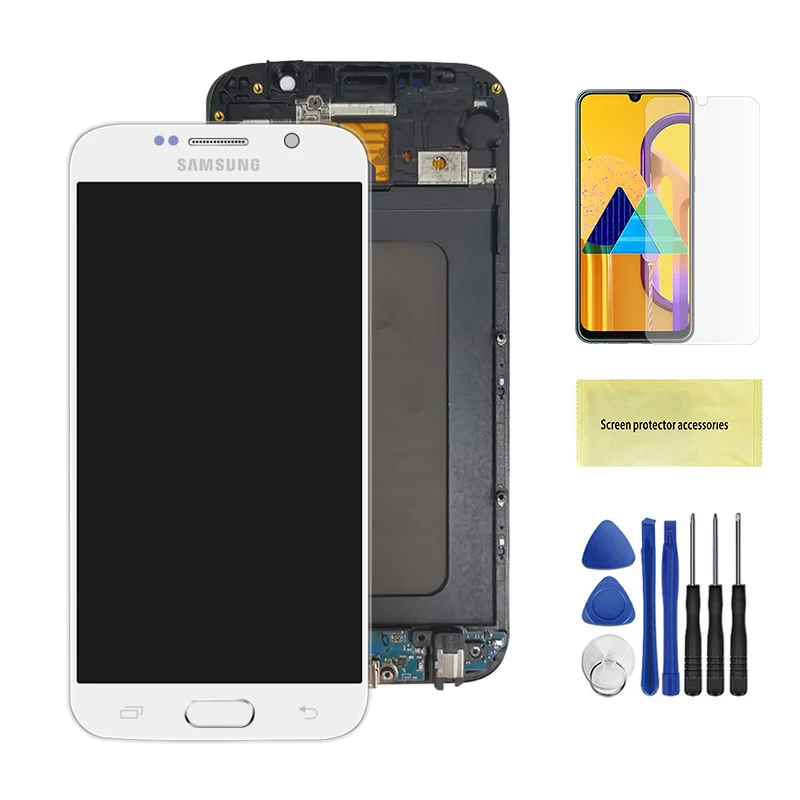 White With Frame Для samsung Galaxy S6 G920 SM-G920F G920F G920FD кодирующий преобразователь сенсорного экрана в сборе запасные части для Galaxy S6 ЖК-экран - Цвет: White With Frame