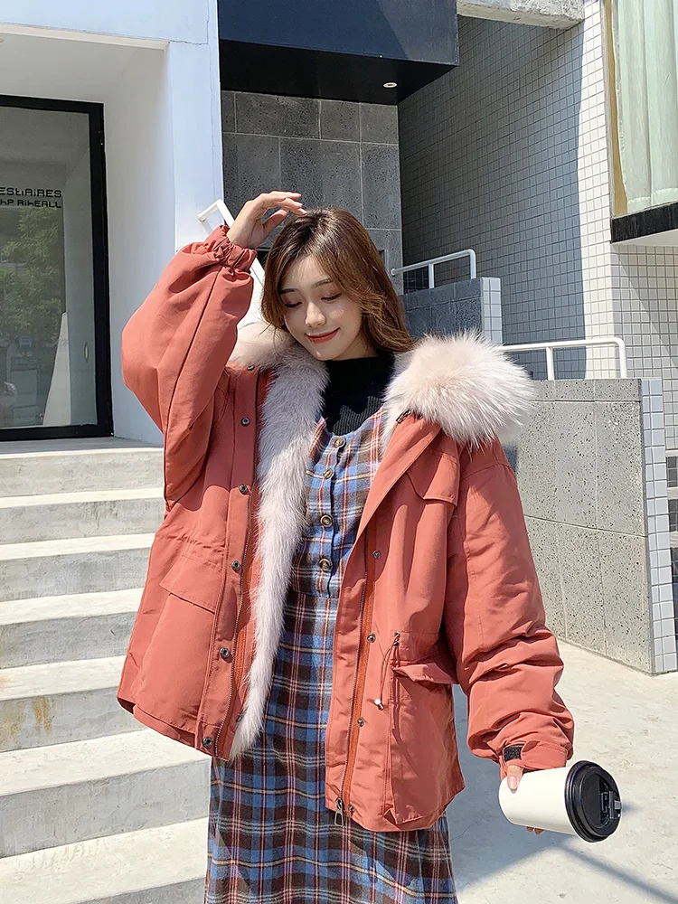 Fur Coat Women Winter Fox Fur Parkas 2020 New Super Large Raccoon Fur Collar Bat Sleeved Jacket Loose Rex Rabbit Fur Coat