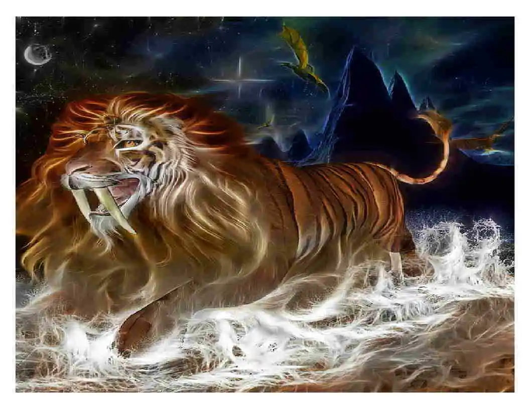 Изготовленная на заказ футболка красивая меч зуб лев тигр фантазия Дракон