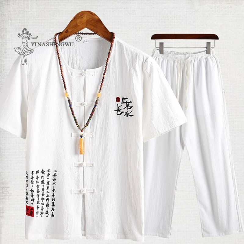 

Japanese Style Kimono Tops Short-Sleeved T-shirt Pants Two Piece Men Trousers Suits Male Japan Harajuku Yukata Cardigan Costume