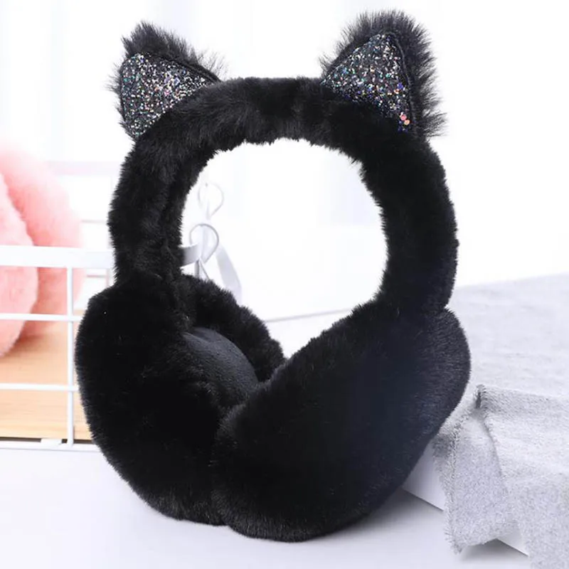 Calymel/зимние пушистые милые женские наушники с блестками в виде кота теплые модные