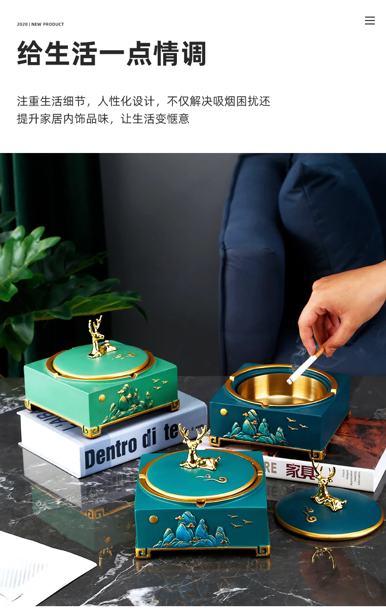 

Resin Metal Ashtray Luxury Portable Lid Nordic Deer Modern Cute Windproof Ashtray Desktop Popielniczka Home Decoration DG50A