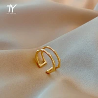 2020 new creative double bamboo shape metal open rings for woman fashion korean jewelry minimalist party girls unusual ring