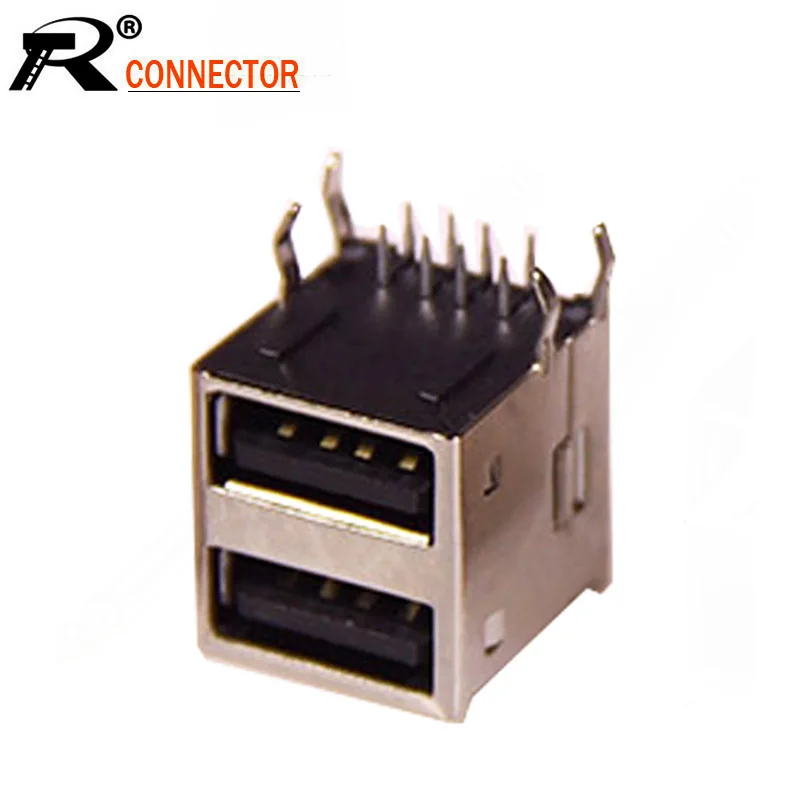10 шт. двойной USB AF 90 градусов PCB Mount a-тип Женский прямоугольный двойной USB разъем для передачи данных зарядный порт USB адаптер