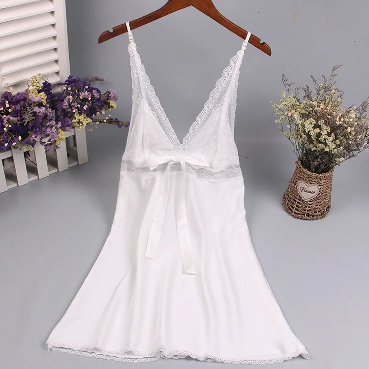 Женская ночная рубашка с V образным вырезом без рукавов|Ночные сорочки и пижамы| |