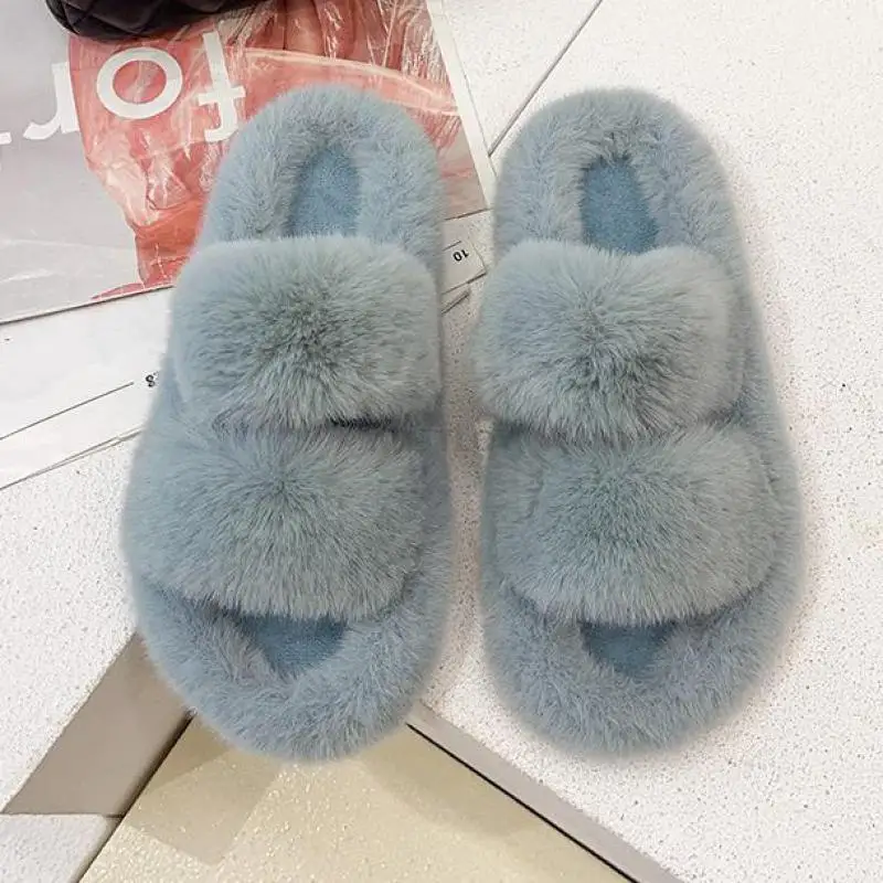 winter women house furry slippers fashion faux fur warm shoes slip on flats female home slides black plush indoor ytmtloy free global shipping