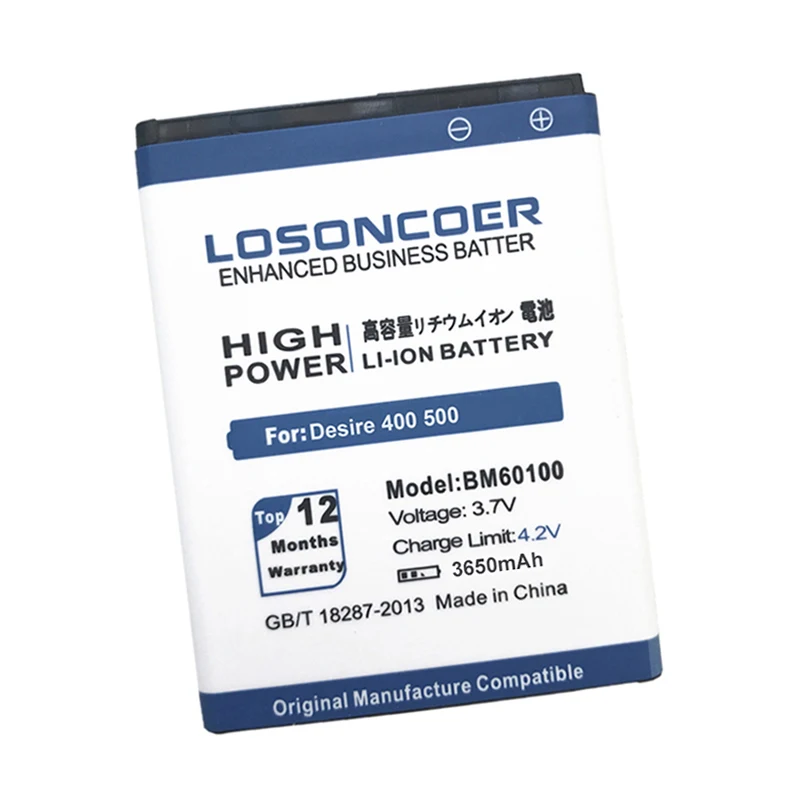 Losoncoer 3650 мА/ч, BM60100 для htc Desire 400 500 600 Dual SIM 609d 5088 5060 C525c C525E T528 T606W T608T T528d BO47100 Батарея