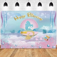 little mermaid photo backdrop girls baby shower happy birthday party kids photograph background banner photocall decoration