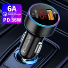 Зарядное устройство для автомобиля PD 36 Вт с двумя USB-портами, быстрое зарядное устройство QC3.0 Type-C со светодиодным дисплеем, адаптер для быстрой зарядки для iPhone 12 Pro, Xiaomi11, Redmi