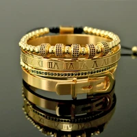 4pcsset hot men titanium steel roman numeral bracelet horseshoe buckle bangles pulseira bileklik luxury handmade jewelry