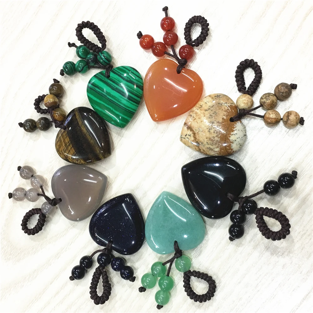 

Hot New 10PC Natural Stone Pendant Key Ring Gifts for Men Women R Keyrings Hot Heart Shape Keychain Jewelry Car Key Accessories