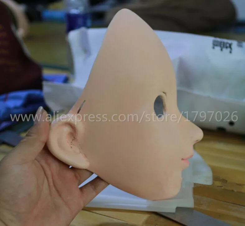 

Kigurumi Face Cosplay Silicone Half Head Mask Green Eyes Japanese Anime Role Kigurumi Mask Handemade