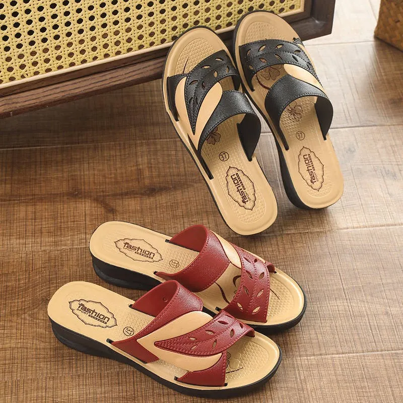 

Mom Slippers Summer New Slippers Women's Flat Middle-Aged Women's Shoes 2021 New