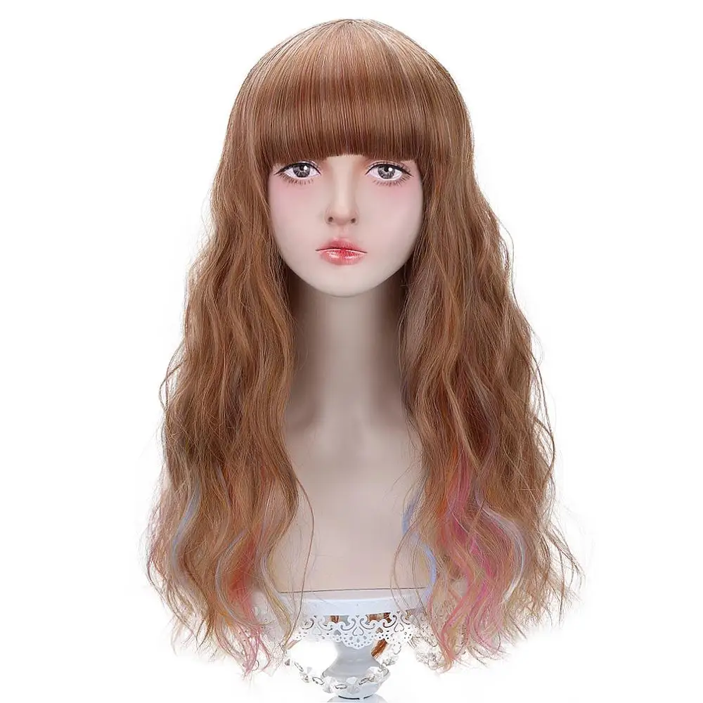 Женский длинный парик каштанового цвета с волнистыми синтетическими волосами