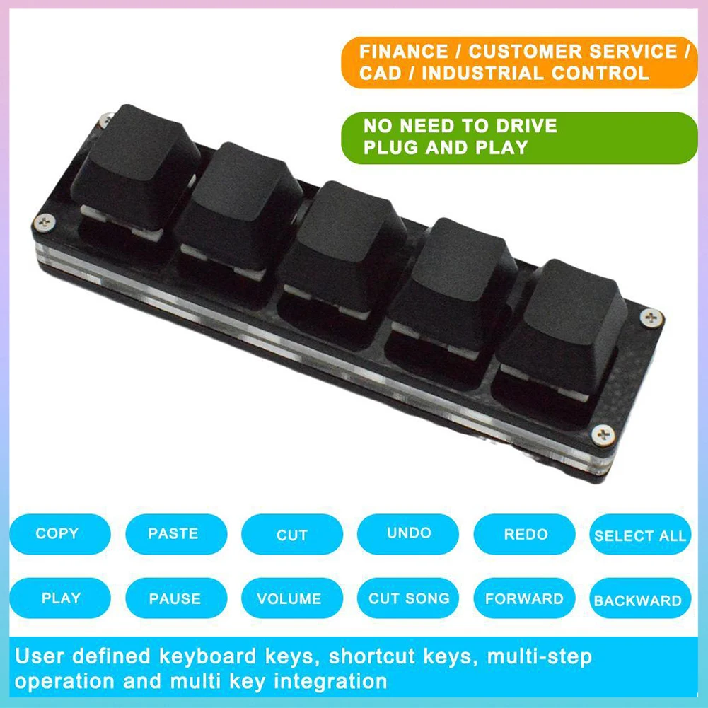 Black 5keys Mini Keyboard Copy And Paste Custom Shortcut Keys One-key Password Mechanical keypad Gaming Keypad Programmable
