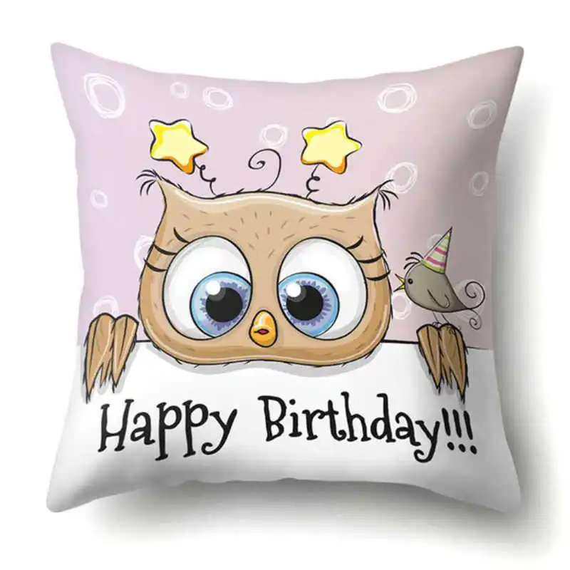

Pillow Case 45*45 CM Cotton Owl Cushion Throw Cover Cartoon Family Pillow Cover Bird Print Polyester For Home Office