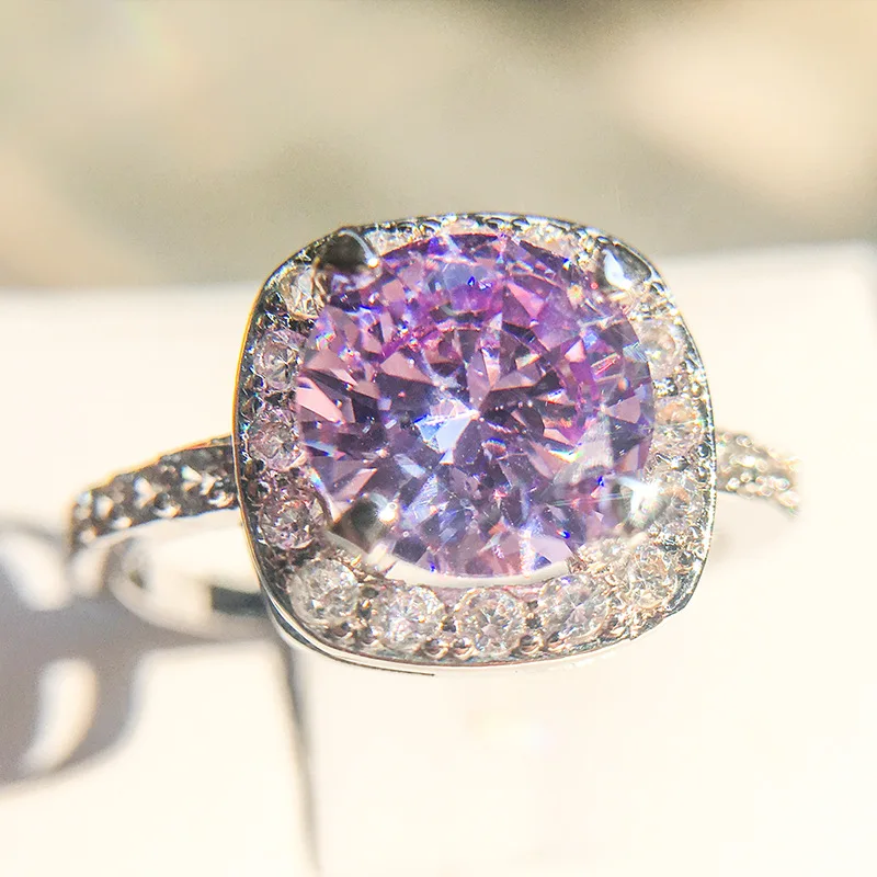 Модное женское Ювелирное кольцо квадратное розовое большое циркониевое